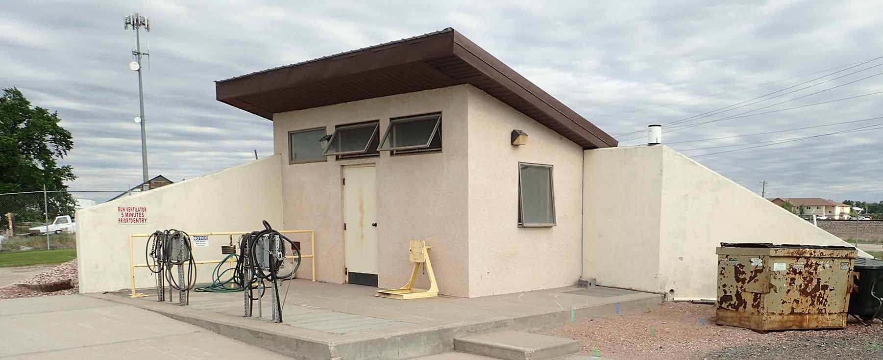 The exterior of a wastewater pre-treatment facility