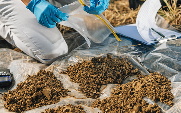 Scientist environmental monitoring soil