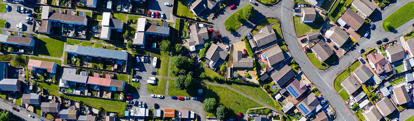 Aerial view of residential neighborhood