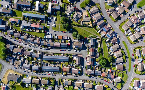 Aerial view of residential neighborhood