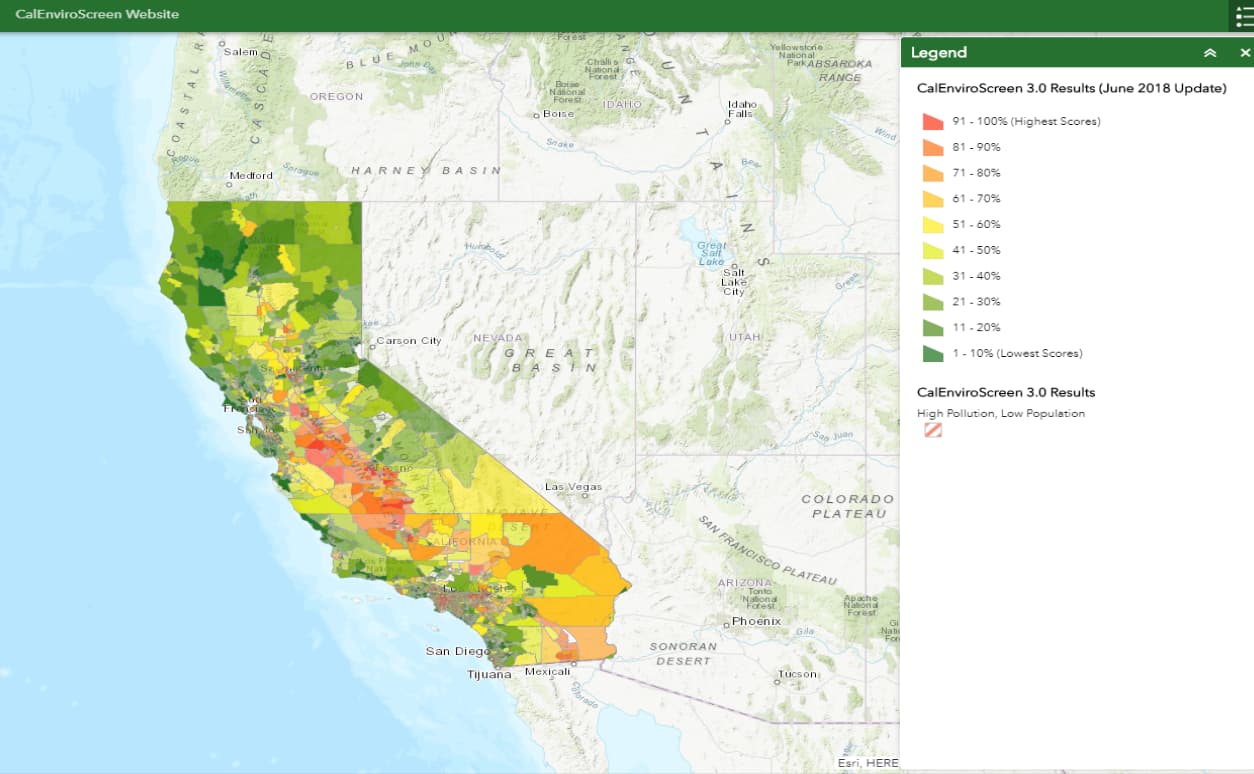 CalEnviroScreen Website Screenshot of CalEnviroScreen