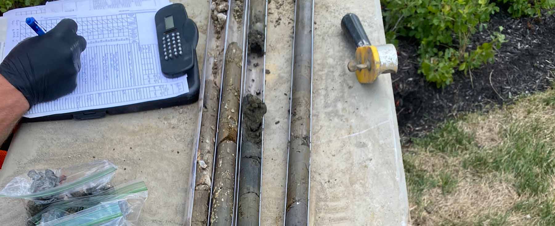 Soil borings on a table