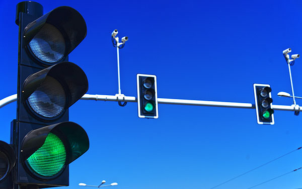 traffic lights turning green