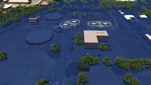 A Texas water treatment plant leveraged 3D modeling to illustrate facility impacts during a 500-Year storm event.