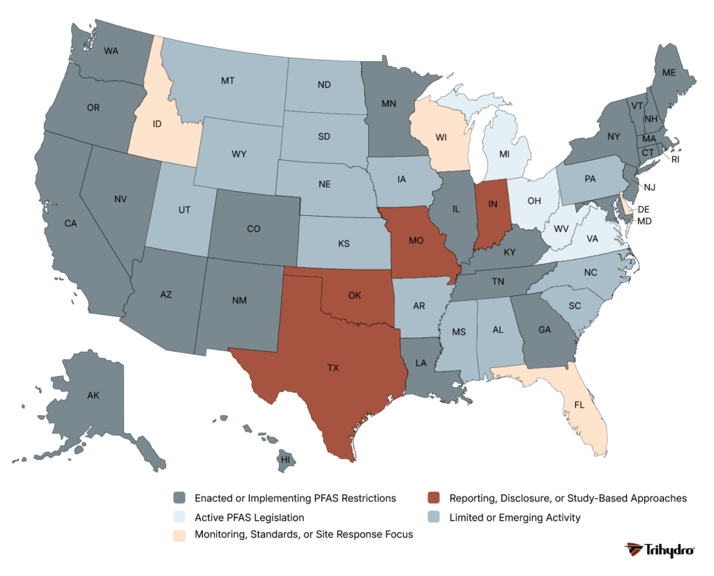 State-Level PFAS Legislative Activity in the U.S. Map